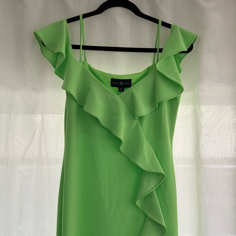 Betsy & Adam Lime Asymmetrical Ruffle Dress - Picture 2 of 9